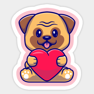 Cute Pug Dog Holding Love Cartoon Sticker